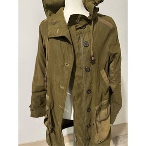 Nicholas K green military parka large button front hooded jacket XS